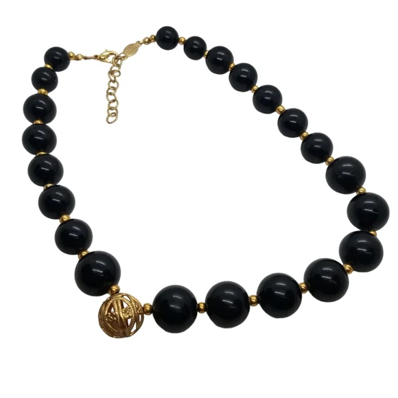 A.V. MAX BLACK & GOLD BEADED COLLAR LENGTH NECKLACE - Picture 3 of 6